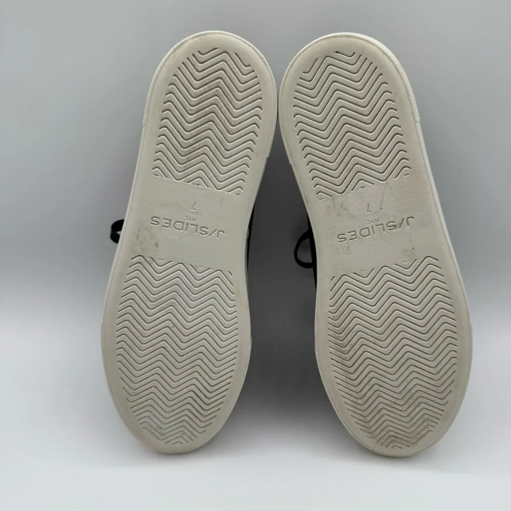 J/SLIDES Faux Fur Pom Pom Satin Platform Lace-Up Black Women’s Sneakers Size 7 - Picture 5 of 14